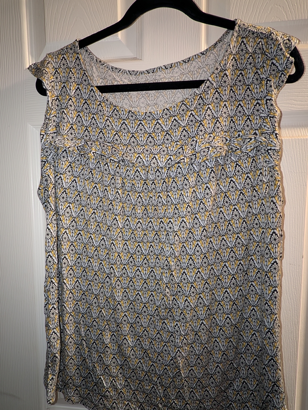 LOFT Sleeveless Blouse in White, Black & Yellow Geometric Print